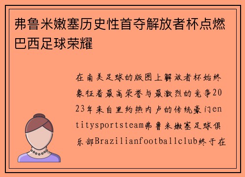 弗鲁米嫩塞历史性首夺解放者杯点燃巴西足球荣耀